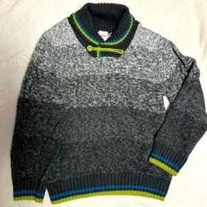 GYMBOREE SKI SCHOOL OMBRÉ SHAWL COLLAR SWEATER GRAY TURQUOISE GREEN 5 5T EUC